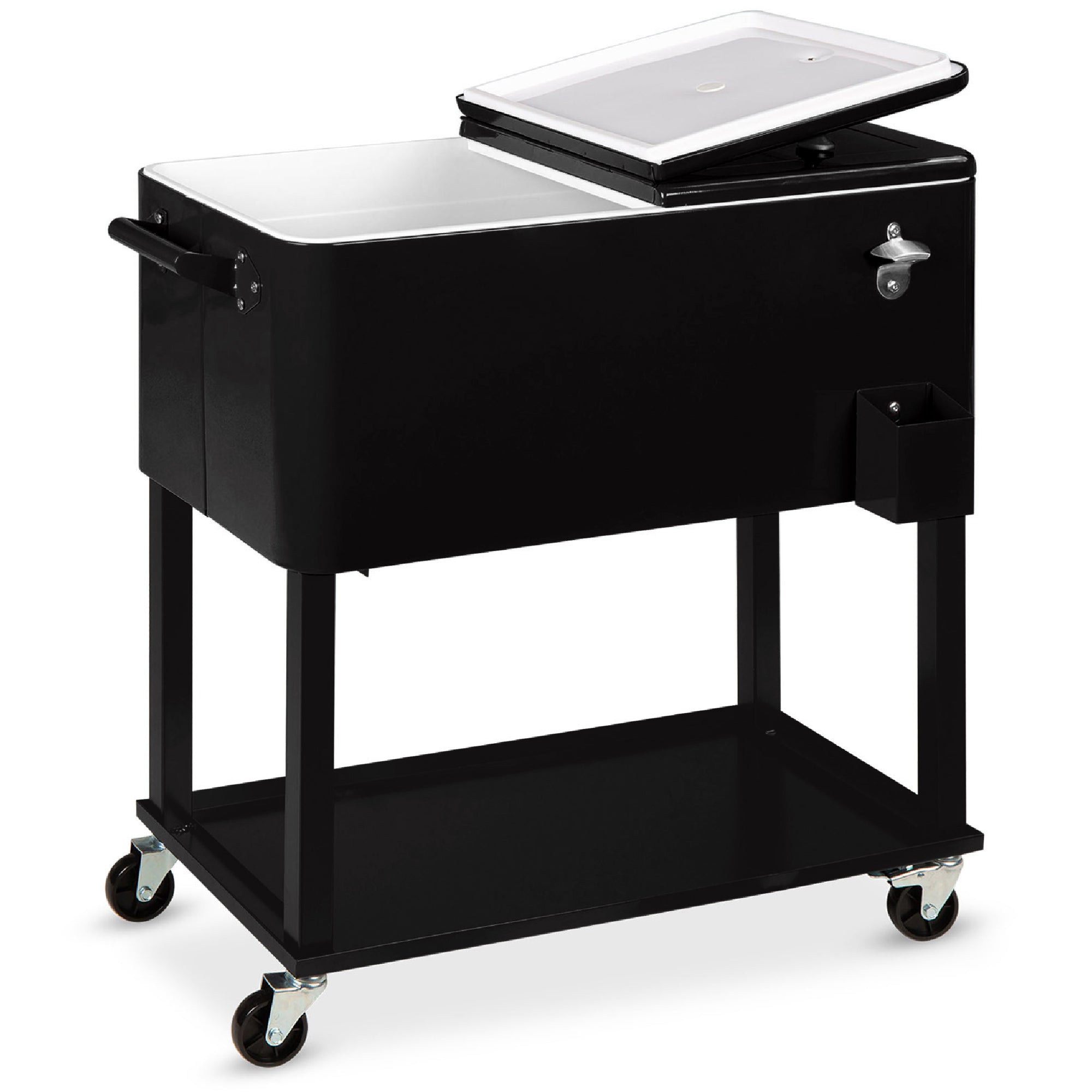Portable Rolling Cooler Cart w/ Bottle Opener, Catch Tray - 80qt - Black