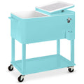 Portable Rolling Cooler Cart w/ Bottle Opener, Catch Tray - 80qt - Turquoise