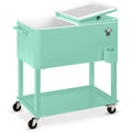 Portable Rolling Cooler Cart w/ Bottle Opener, Catch Tray - 80qt - Mint