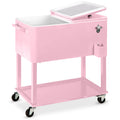 Portable Rolling Cooler Cart w/ Bottle Opener, Catch Tray - 80qt - Pink