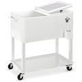 Portable Rolling Cooler Cart w/ Bottle Opener, Catch Tray - 80qt - White
