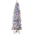 Pre-Lit Snow Flocked Artificial Pencil Christmas Tree w/ Multicolor Lights - 4.5ft