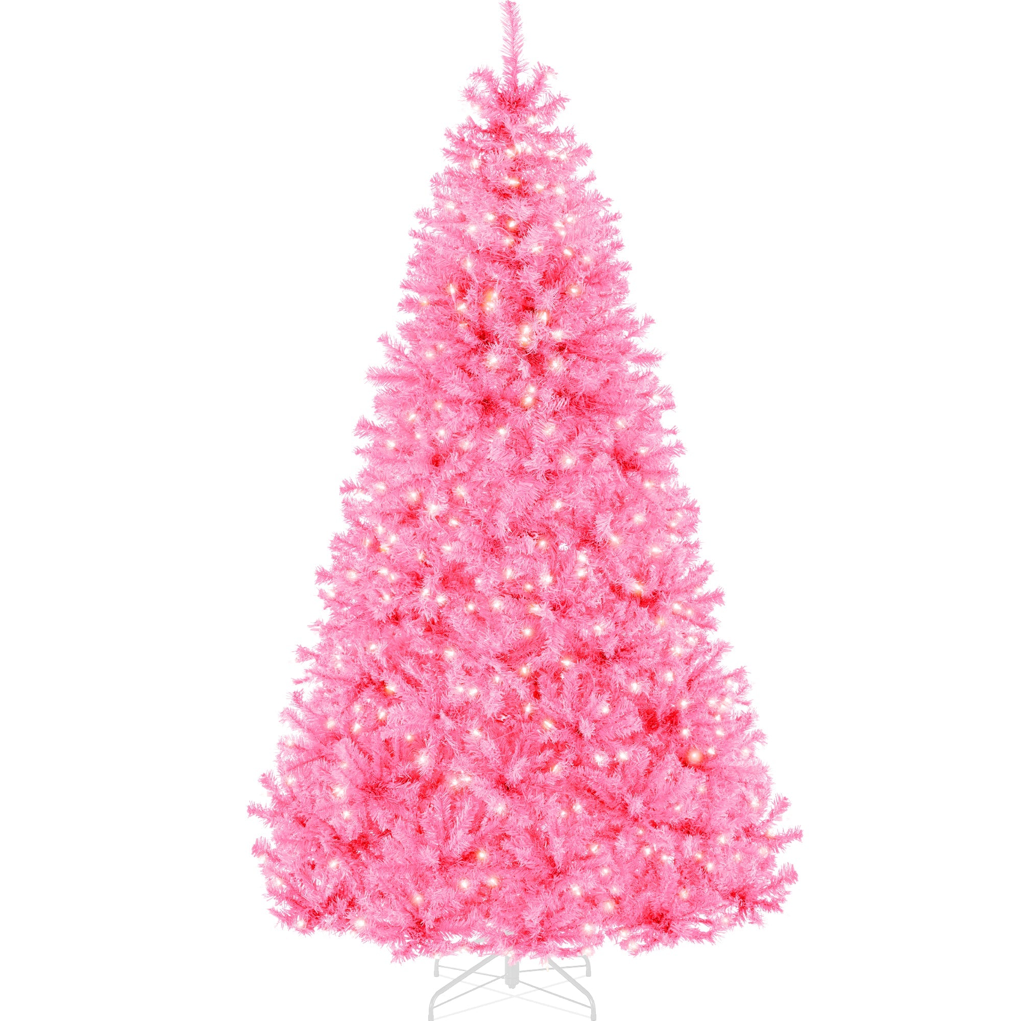 Pre-Lit Artificial Pink Christmas Tree w/ Incandescent Lights, Metal Stand - 9ft