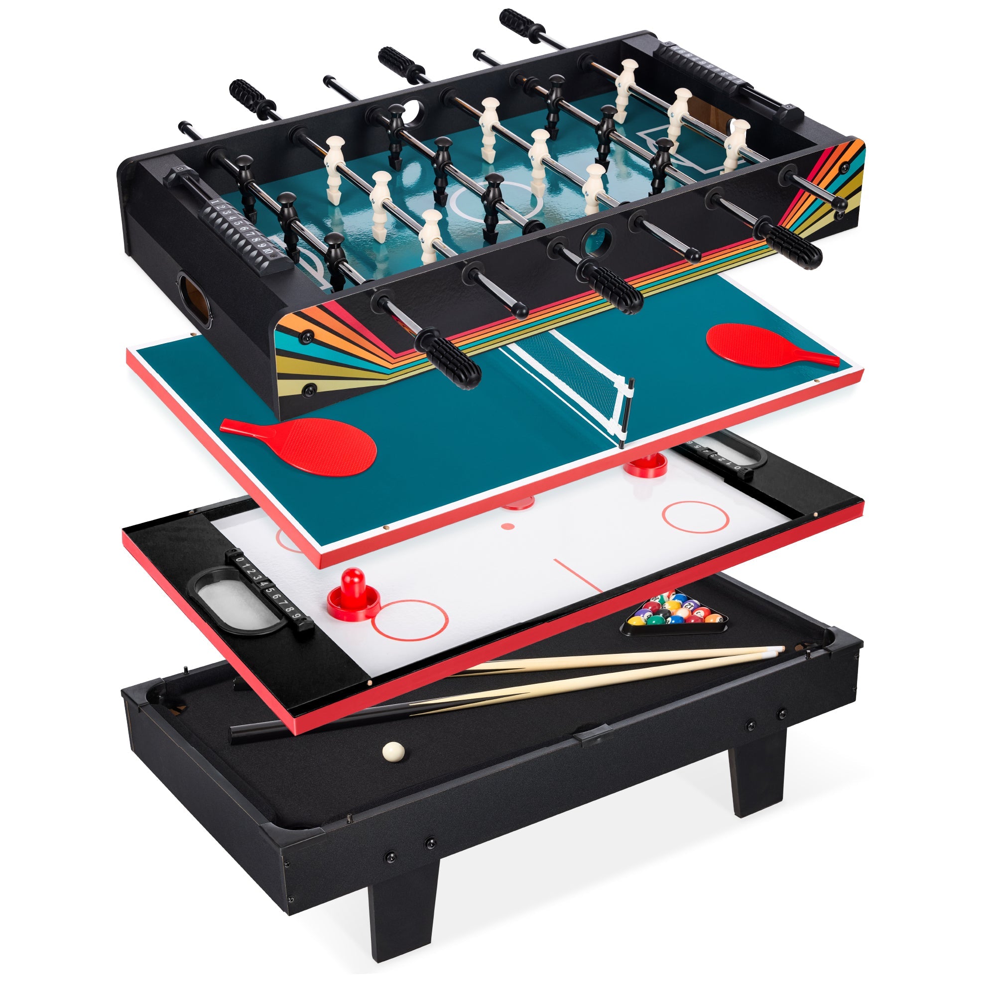 4-in-1 Multi Game Table Set w/ Air Hockey, Table Tennis, Billiards, Foosball - Arcade