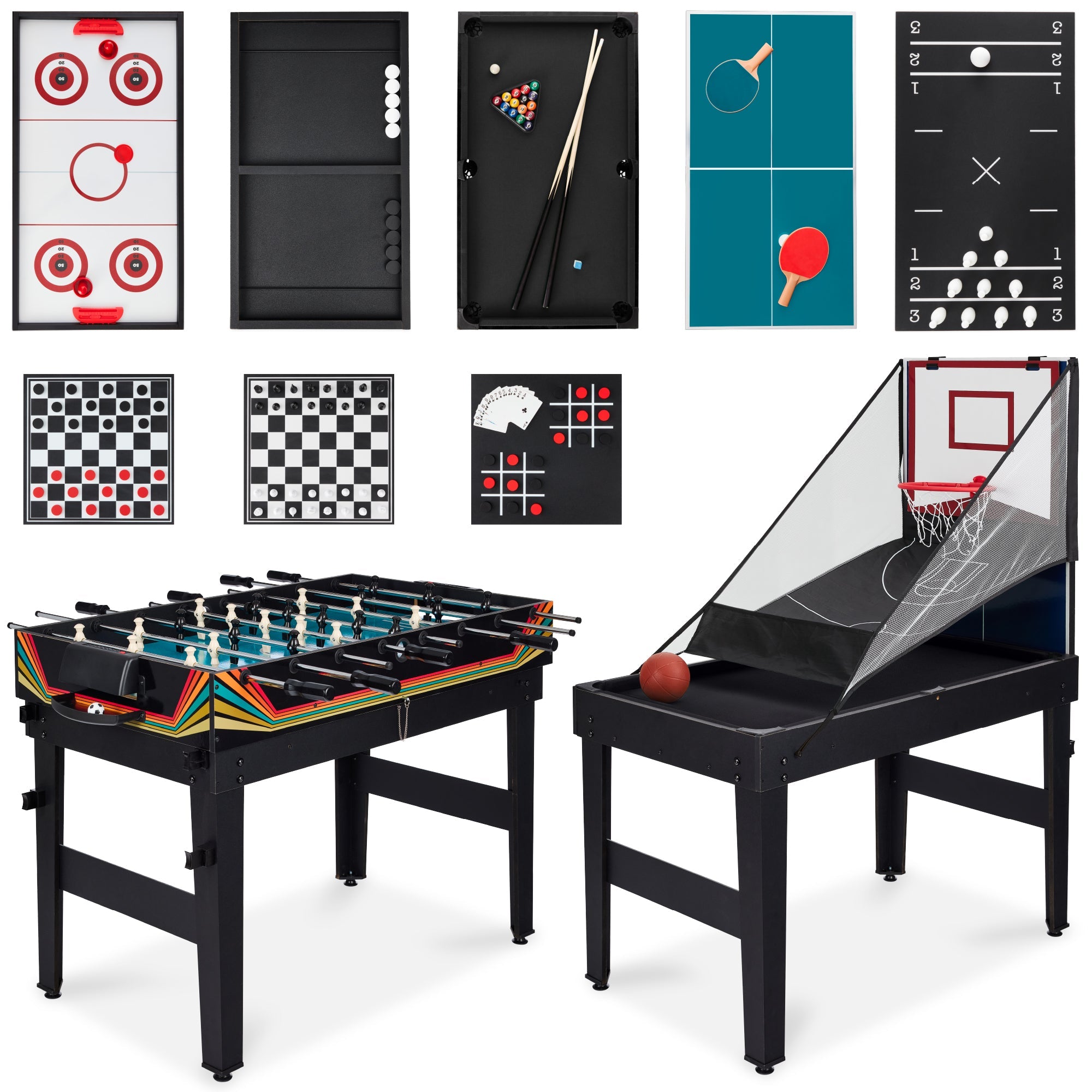 13-in-1 Combo Game Table Set w/ Ping Pong, Foosball, Basketball, Air Hockey - Arcade