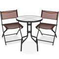 3-Piece Bistro Set w/ Glass Table, 2 Foldable Chairs - Brown