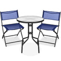 3-Piece Bistro Set w/ Glass Table, 2 Foldable Chairs - Navy