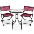 3-Piece Bistro Set w/ Glass Table, 2 Foldable Chairs - Burgundy