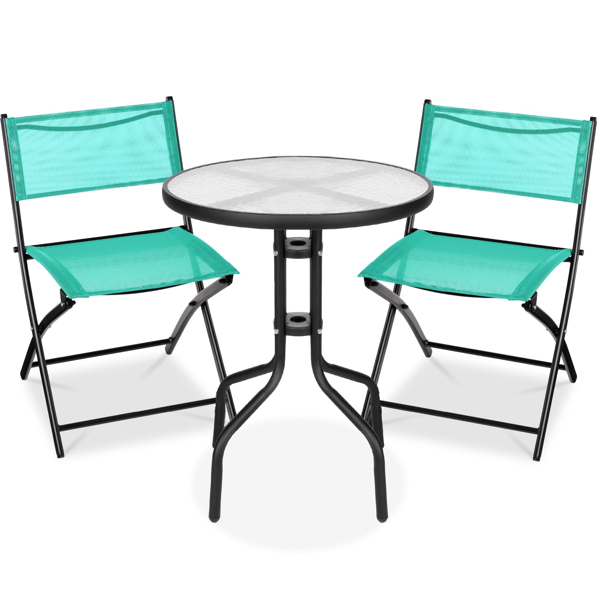 3-Piece Bistro Set w/ Glass Table, 2 Foldable Chairs - Mint