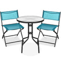3-Piece Bistro Set w/ Glass Table, 2 Foldable Chairs - Peacock