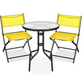 3-Piece Bistro Set w/ Glass Table, 2 Foldable Chairs - Yellow
