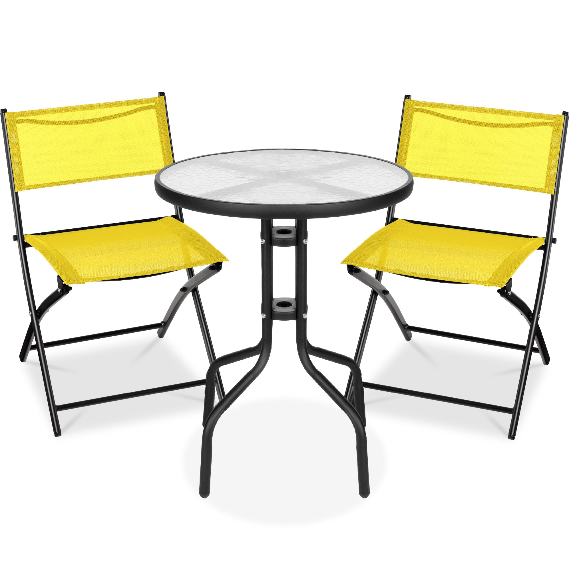 3-Piece Bistro Set w/ Glass Table, 2 Foldable Chairs - Yellow