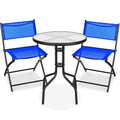 3-Piece Bistro Set w/ Glass Table, 2 Foldable Chairs - Resort Blue