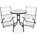 3-Piece Bistro Set w/ Glass Table, 2 Foldable Chairs - White