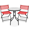 3-Piece Bistro Set w/ Glass Table, 2 Foldable Chairs - Red