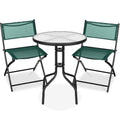 3-Piece Bistro Set w/ Glass Table, 2 Foldable Chairs - Dark Green