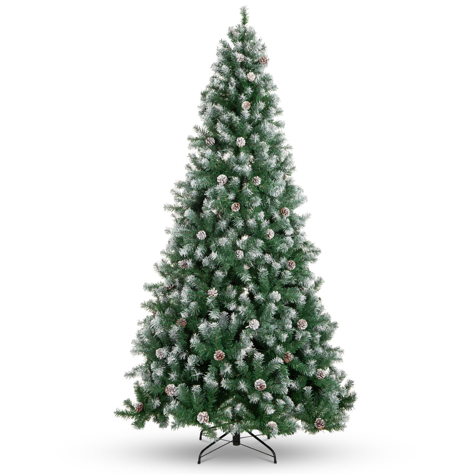 Pre-Decorated Christmas Tree w/ Pinecones, Flocked Branch Tips - 12ft
