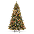 Pre-Lit Christmas Pine Tree w/ Pine Cones, Flocked Branch Tips, Berries - 4.5ft