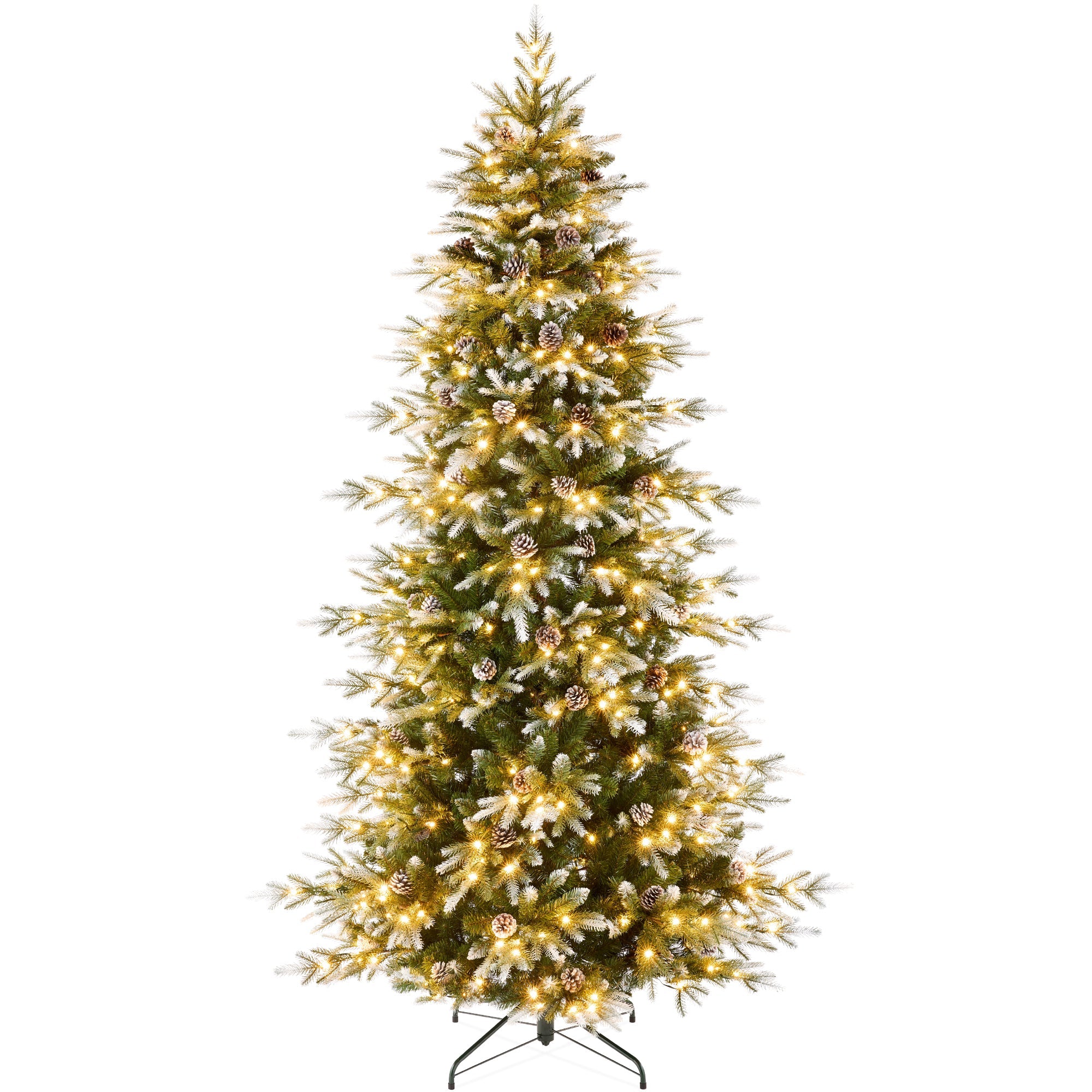 Pre-Lit Artificial Flocked Slim Aspen Noble Fir Christmas Tree w/ Stand - 7.5ft