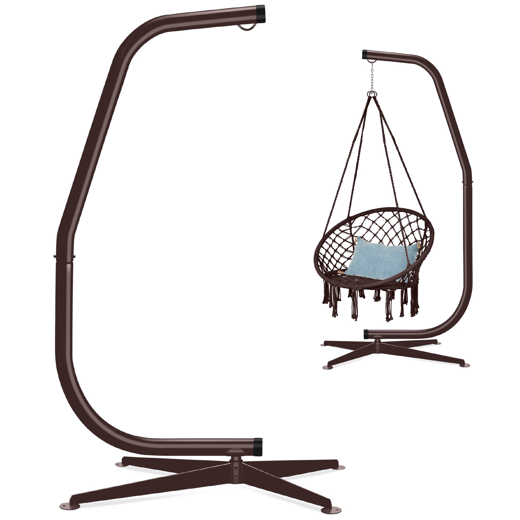 Curved Hanging Hammock C-Stand w/ All-Weather, Steel Frame - Stand Only - Brown
