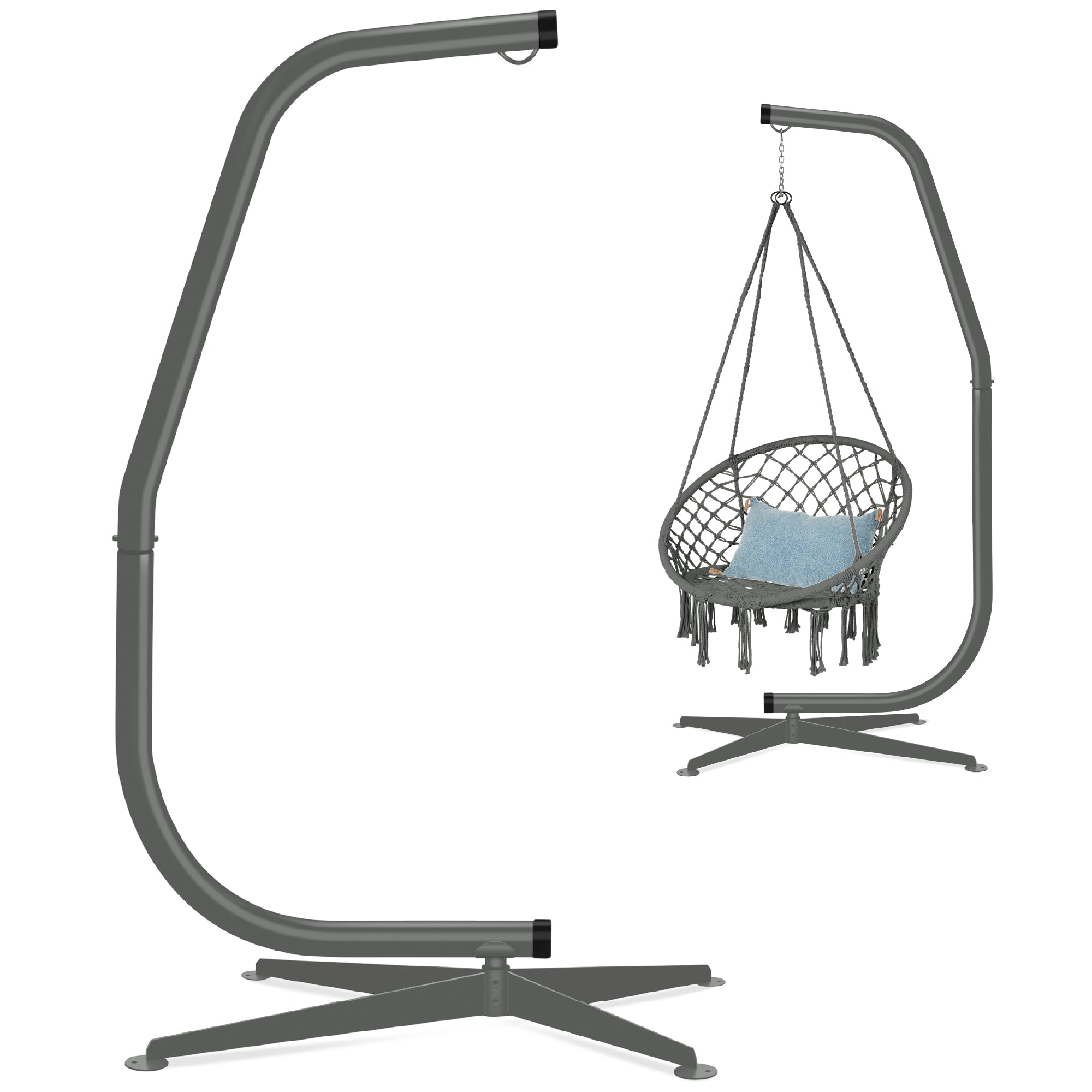 Curved Hanging Hammock C-Stand w/ All-Weather, Steel Frame - Stand Only - Gray