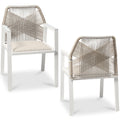 Set of 2 Indoor/Outdoor Aluminum Dining Chairs with Arms All-Weather Rope - White/Alpine