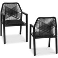 Set of 2 Indoor/Outdoor Aluminum Dining Chairs with Arms All-Weather Rope - Black/Obsidian