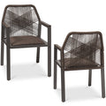 Set of 2 Indoor/Outdoor Aluminum Dining Chairs with Arms All-Weather Rope - Brown/Mocha