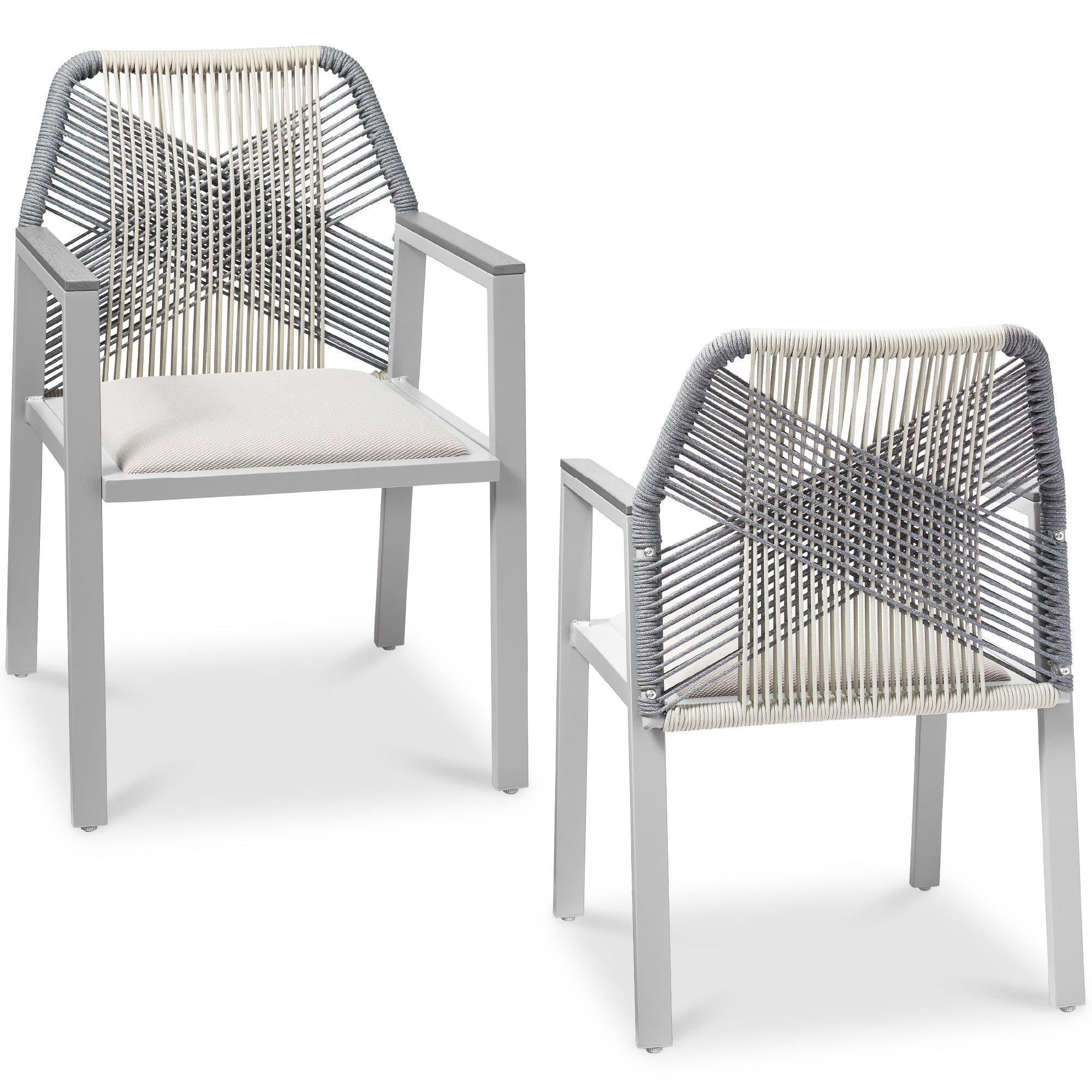 Set of 2 Indoor/Outdoor Aluminum Dining Chairs with Arms All-Weather Rope - Gray/Meteor