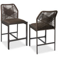 Set of 2 Indoor Outdoor Counter Height Bar Stools w/ All-Weather Rope - Brown/Mocha