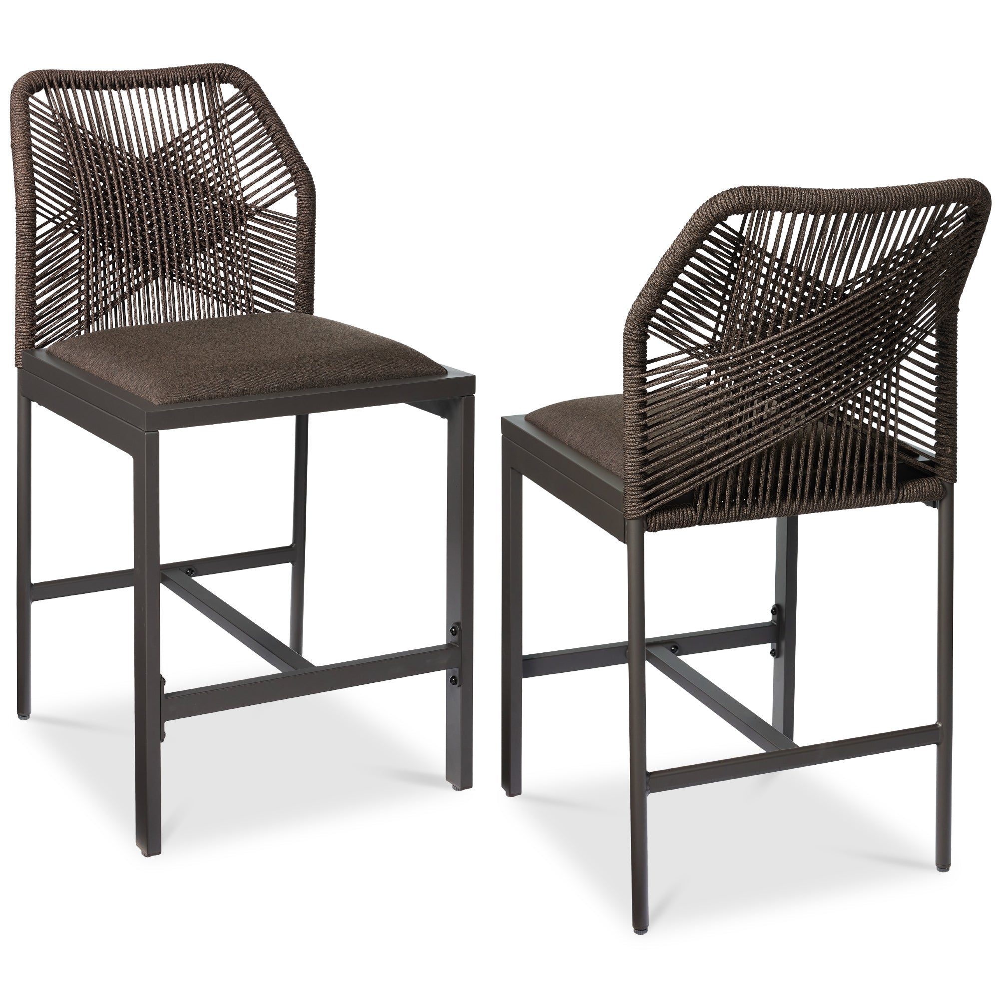 Set of 2 Indoor Outdoor Counter Height Bar Stools w/ All-Weather Rope - Brown/Mocha