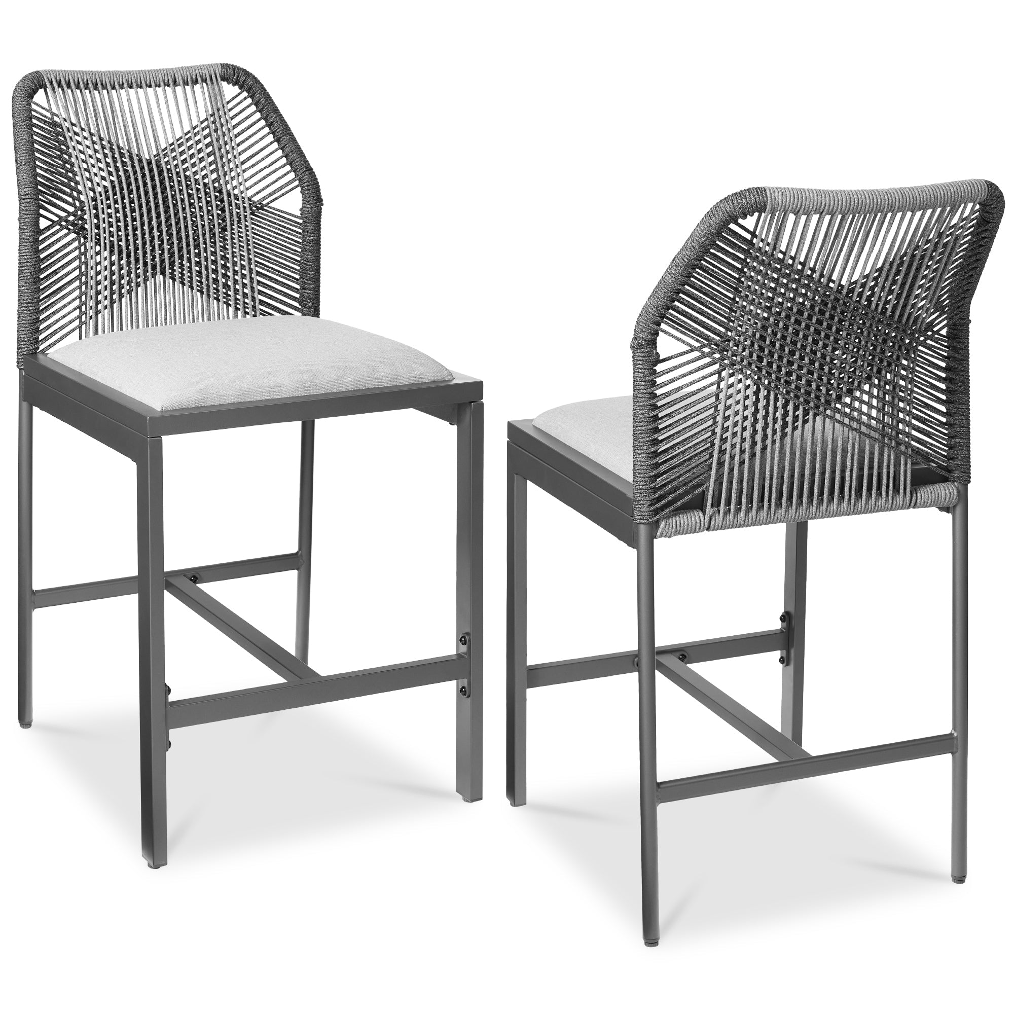 Set of 2 Indoor Outdoor Counter Height Bar Stools w/ All-Weather Rope - Charcoal/Graphite