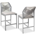 Set of 2 Indoor Outdoor Counter Height Bar Stools w/ All-Weather Rope - Gray/Meteor