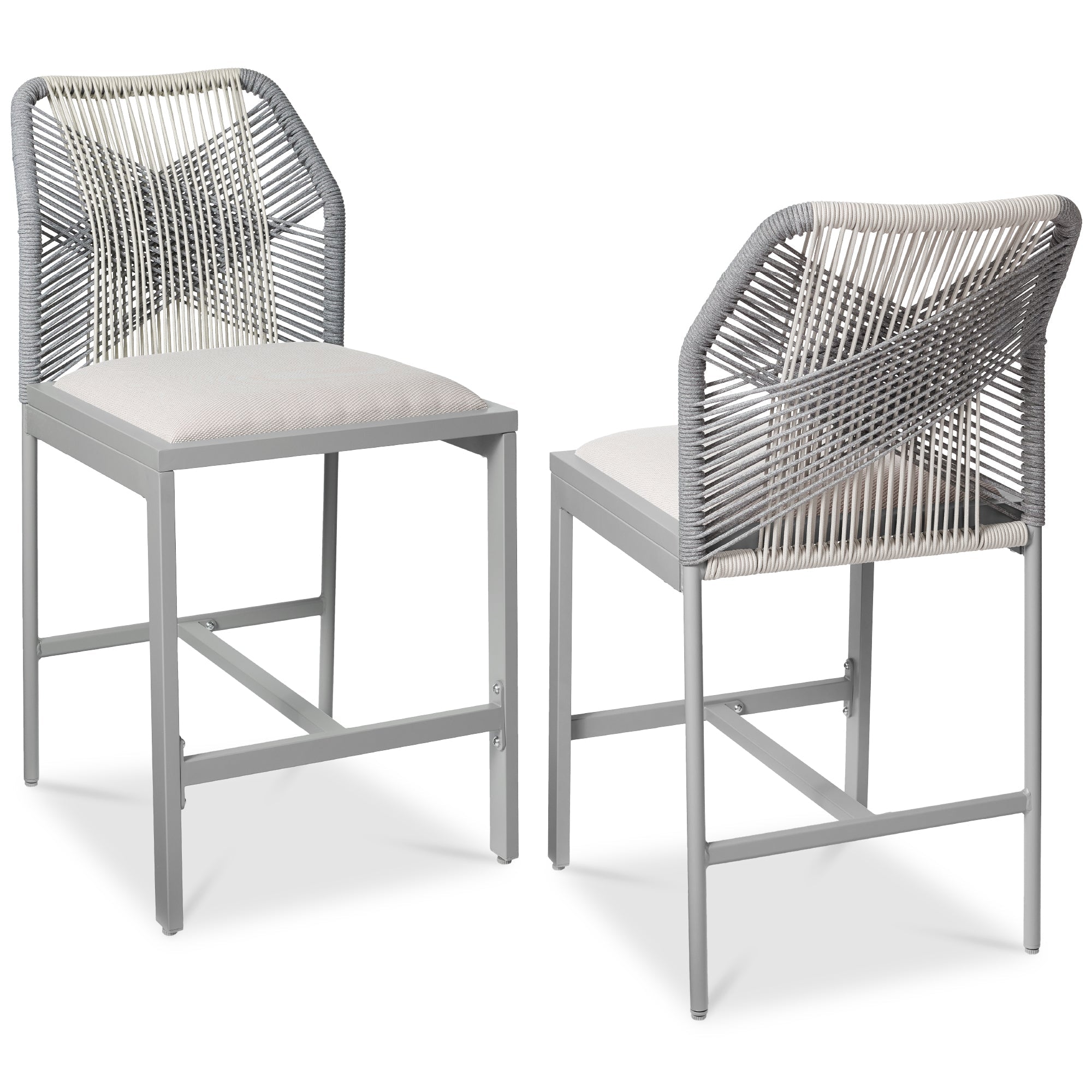 Set of 2 Indoor Outdoor Counter Height Bar Stools w/ All-Weather Rope - Gray/Meteor
