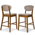 Set of 2 Modern Counter-Height Bar Stool Set W/ Upholstered Seat Cushion - Walnut/Gray