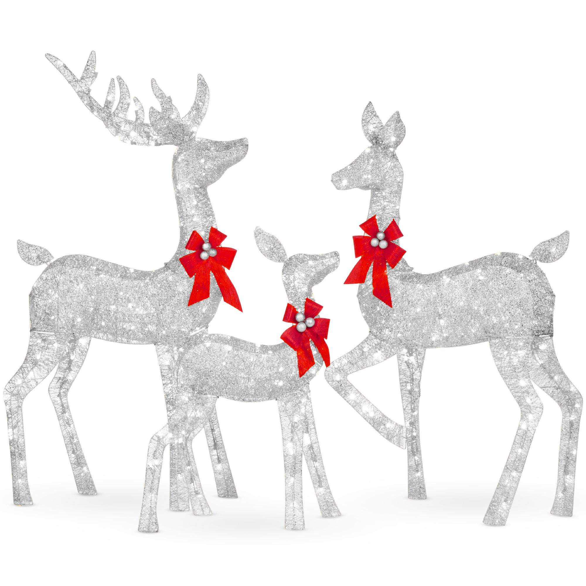 6.5ft 3-Piece Lighted Christmas Deer Set Outdoor Decor with LED Lights - Silver