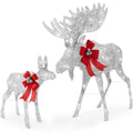 5ft 2-Piece Moose Family Lighted Outdoor Christmas Decor Set w/ LED Lights - Silver