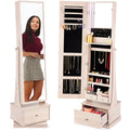 360 Swivel Mirrored Jewelry Cabinet Armoire w/ LED Lights, Mirror - Coastal White