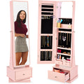 360 Swivel Mirrored Jewelry Cabinet Armoire w/ LED Lights, Mirror - Dusty Pink