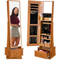 360 Swivel Mirrored Jewelry Cabinet Armoire w/ LED Lights, Mirror - Rustic Brown