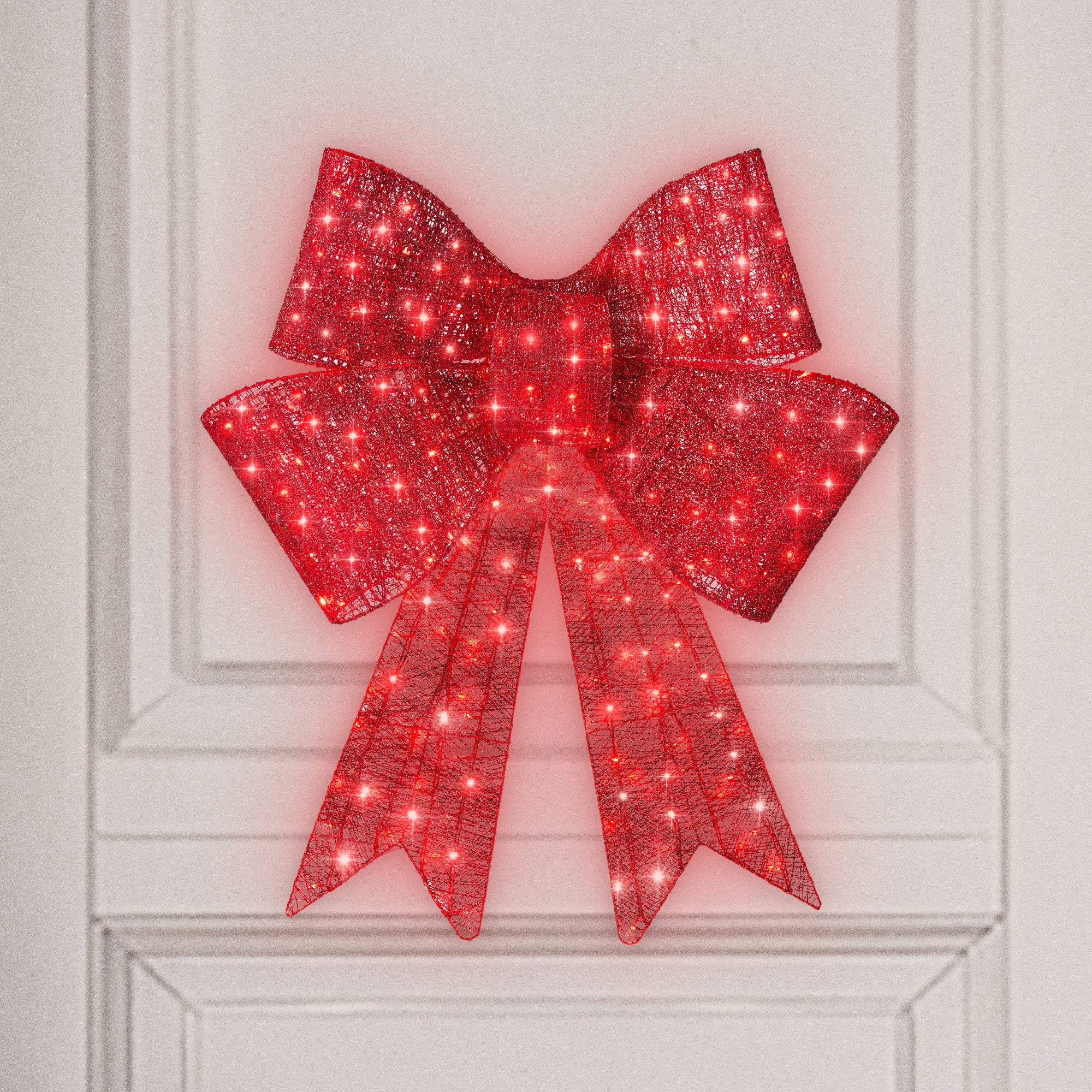 Pre-Lit Large Christmas Bow Decoration, Holiday Decor w/ 8 Functions - 24in