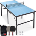 Portable Ping Pong Table Tennis Game Set w/ Paddles, Balls - 6x3ft - Light Blue