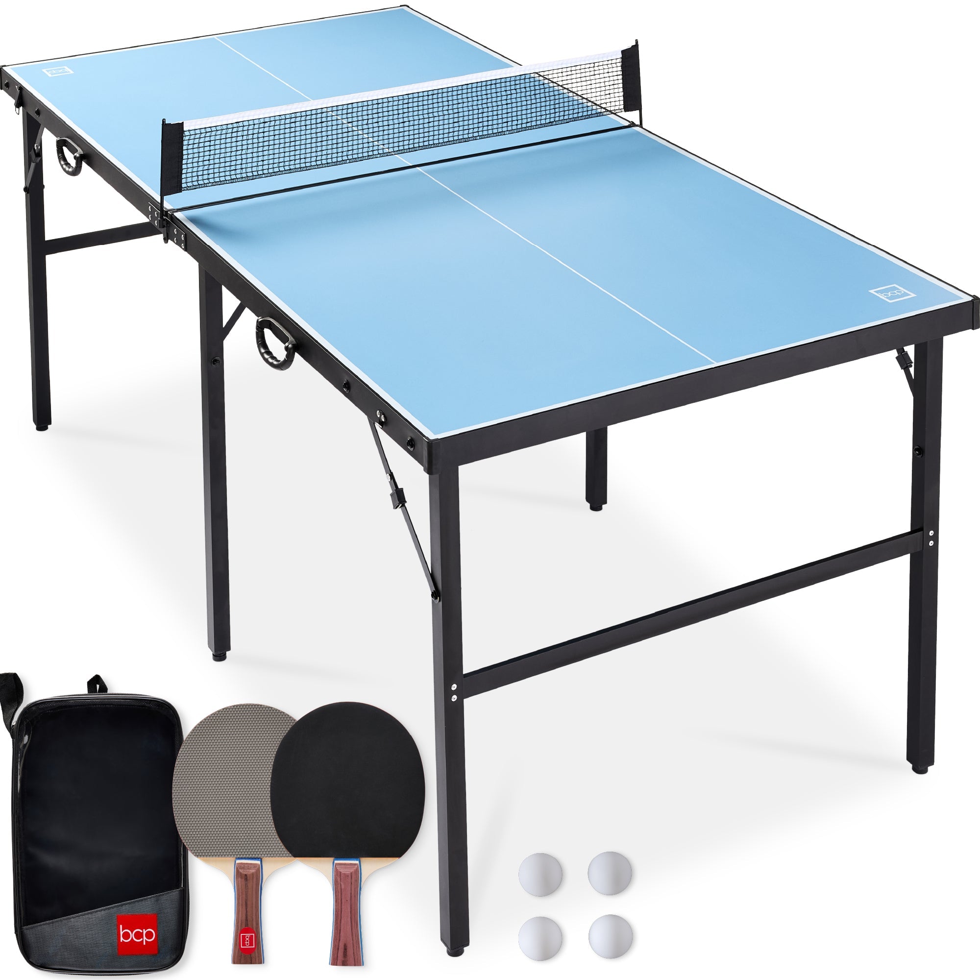 Portable Ping Pong Table Tennis Game Set w/ Paddles, Balls - 6x3ft - Light Blue