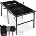 Portable Ping Pong Table Tennis Game Set w/ Paddles, Balls - 6x3ft - Black