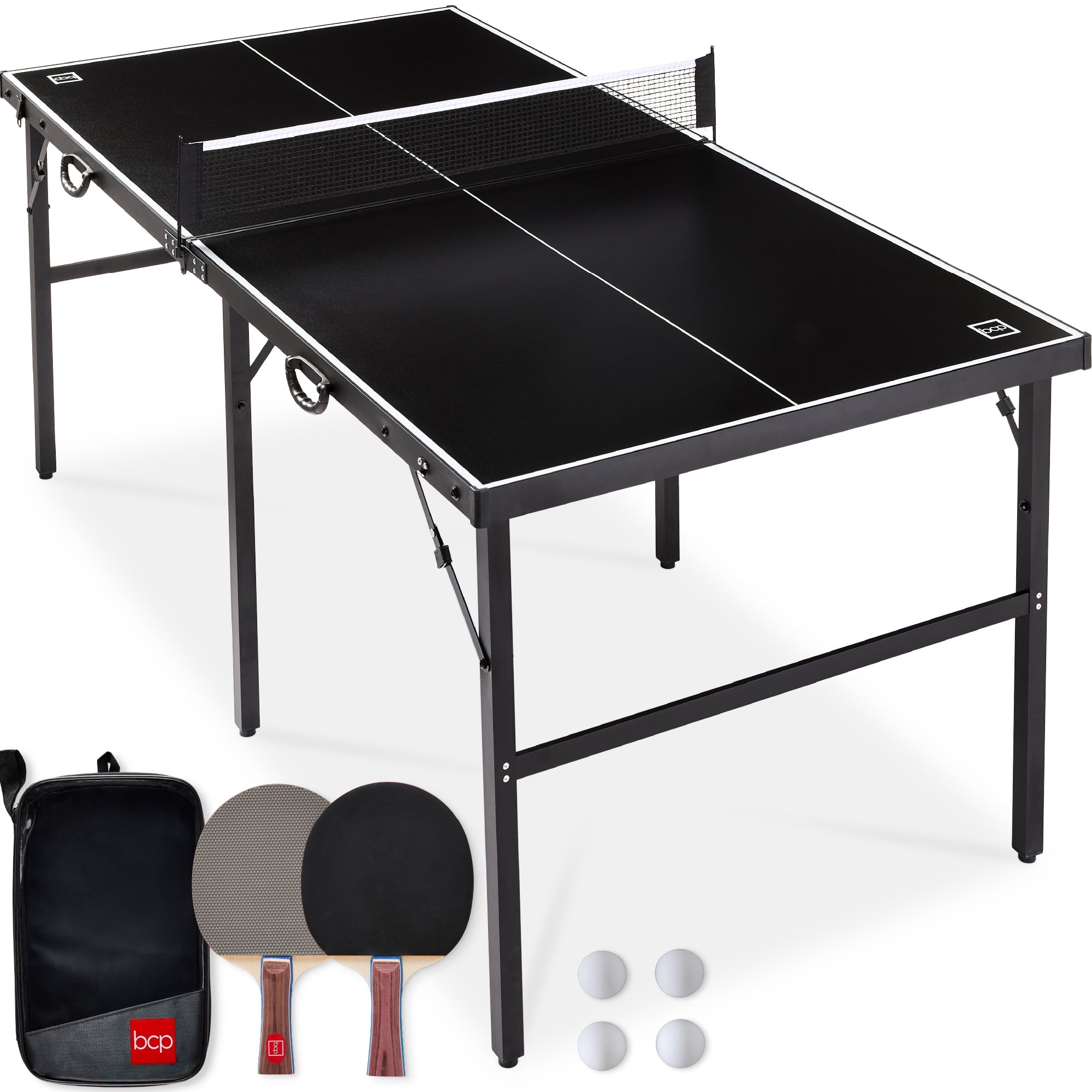 Portable Ping Pong Table Tennis Game Set w/ Paddles, Balls - 6x3ft - Black