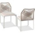 Set of 2 Indoor/Outdoor Aluminum Side Dining Chairs w/ All-Weather Rope - White/Alpine