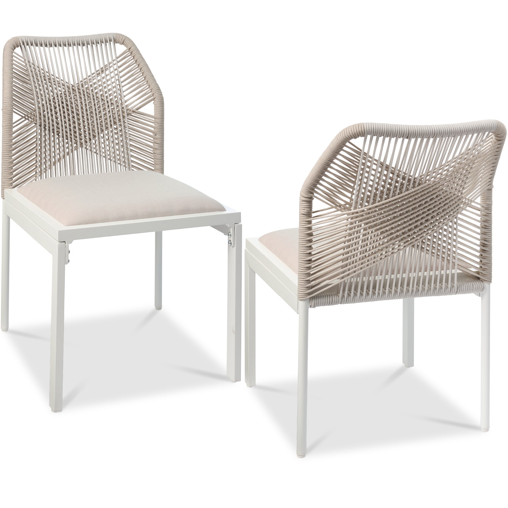 Set of 2 Indoor/Outdoor Aluminum Side Dining Chairs w/ All-Weather Rope - White/Alpine