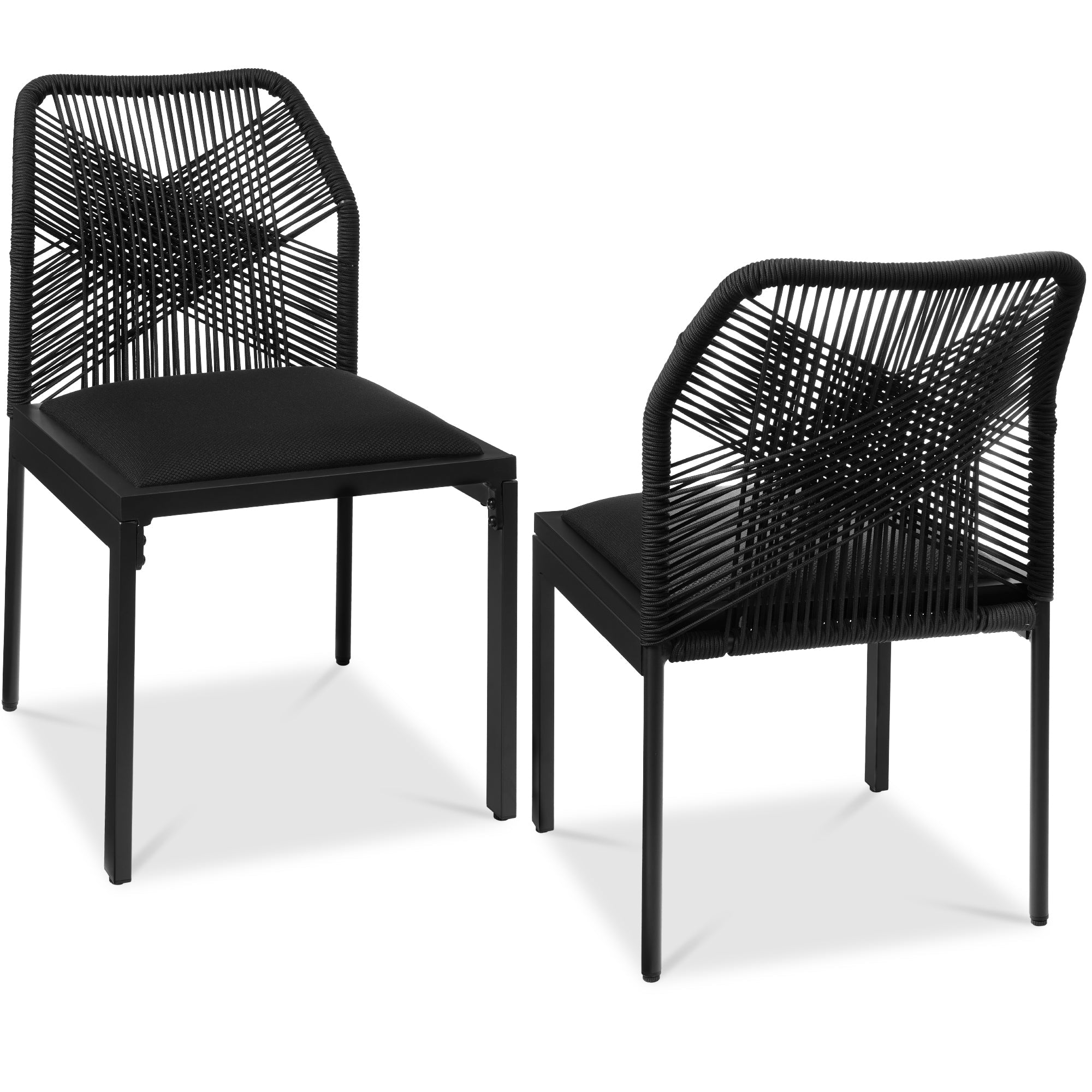 Set of 2 Indoor/Outdoor Aluminum Side Dining Chairs w/ All-Weather Rope - Black/Obsidian