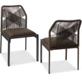 Set of 2 Indoor/Outdoor Aluminum Side Dining Chairs w/ All-Weather Rope - Brown/Mocha