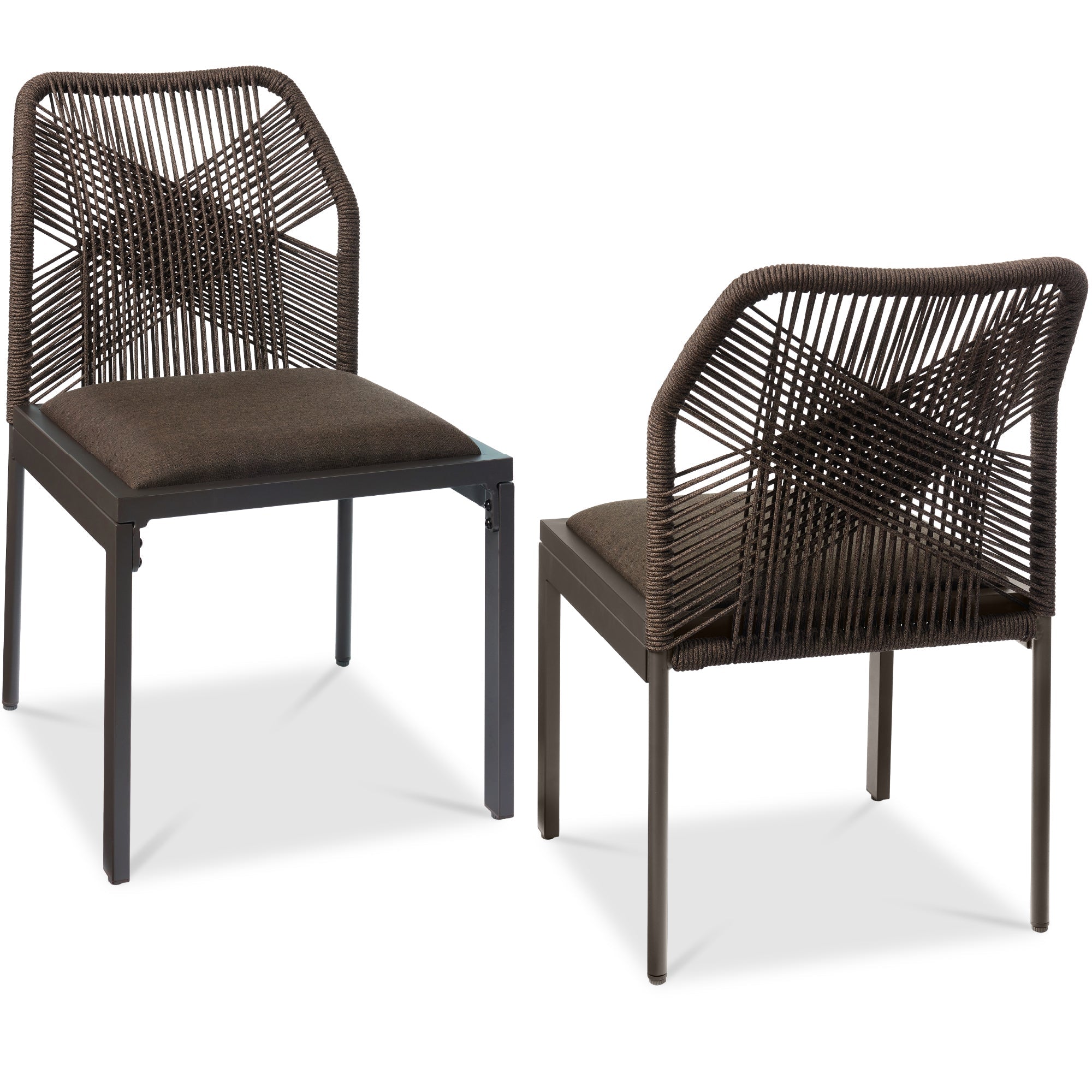 Set of 2 Indoor/Outdoor Aluminum Side Dining Chairs w/ All-Weather Rope - Brown/Mocha